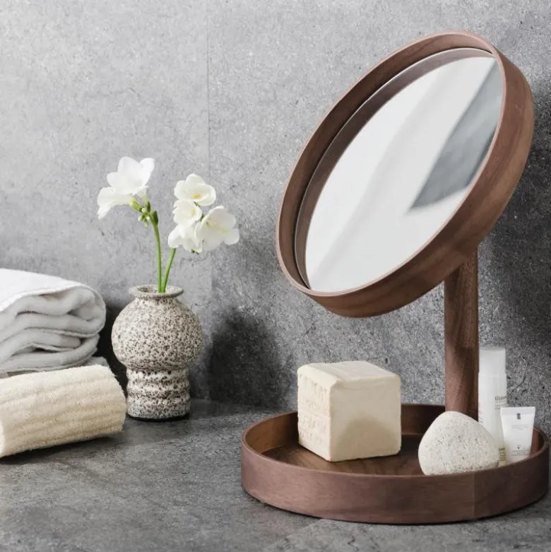 Look sminkespeil med fot 25 cm valnøtt