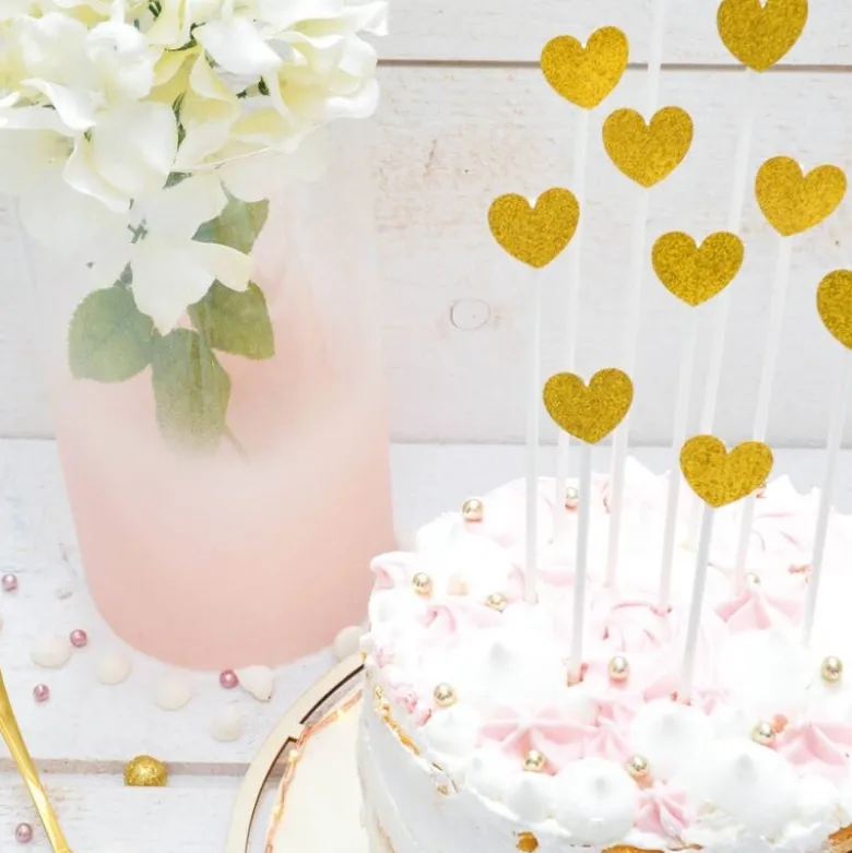 Love kaketopp hjerter 10 stk gull