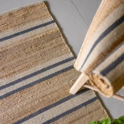Lyon jute gulvløper 70x230 cm natur blå