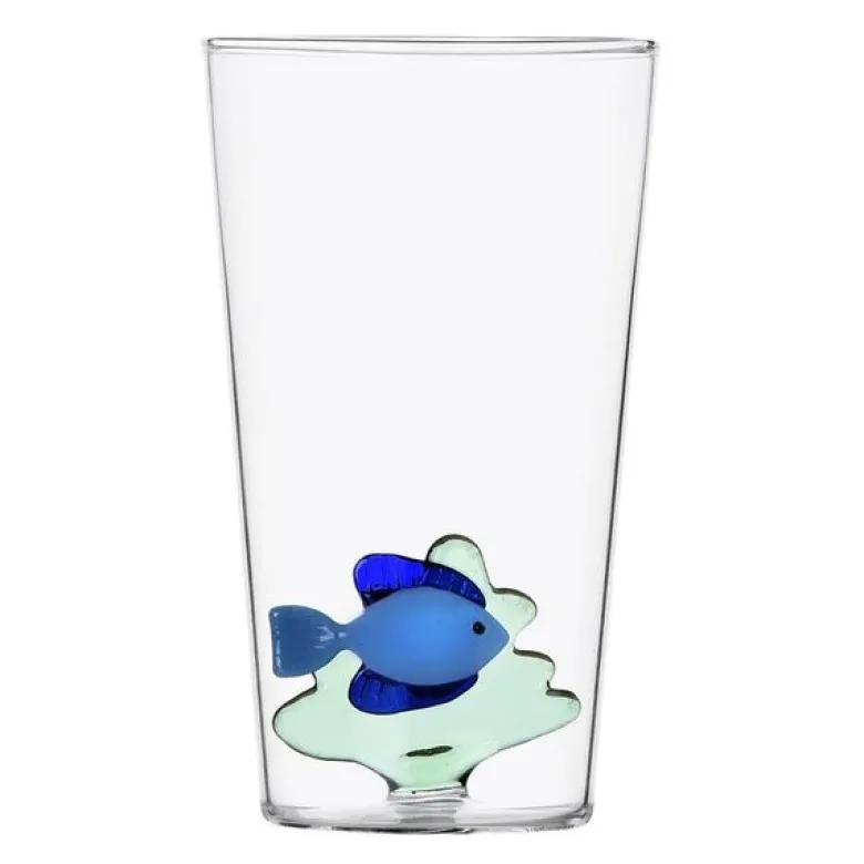 Marine Garden longdrinkglass 45 cl blå fisk og grønt sjøgress