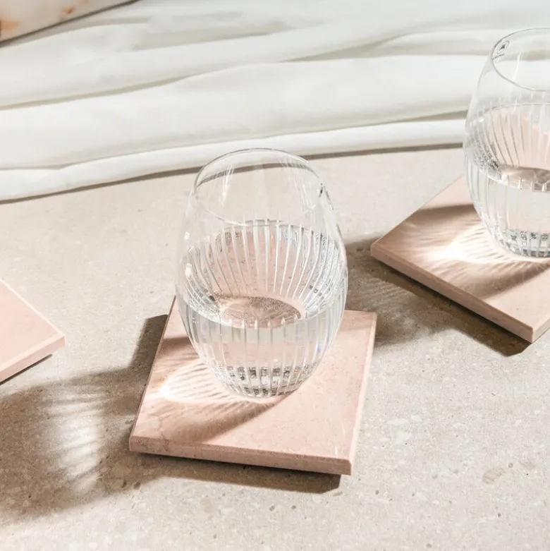 Marmor glassbrikke 10x10 cm 4 stk rosa