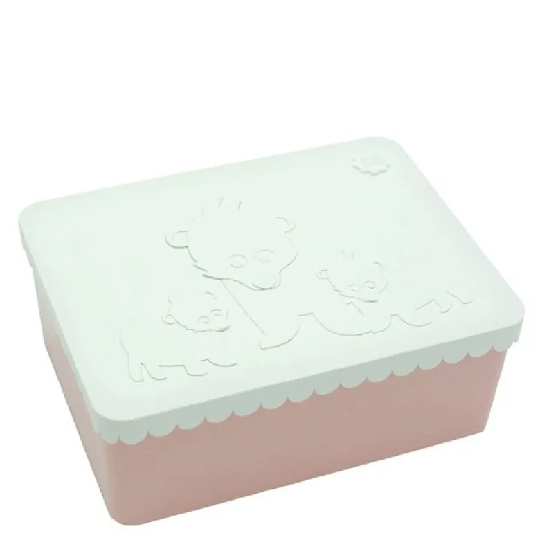Matboks i plast treroms 7x14x19 cm Bjørn hvit/rosa