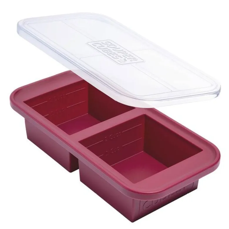 Matoppbevaring m/lokk silikon 2-cup 2x500 ml cranberry