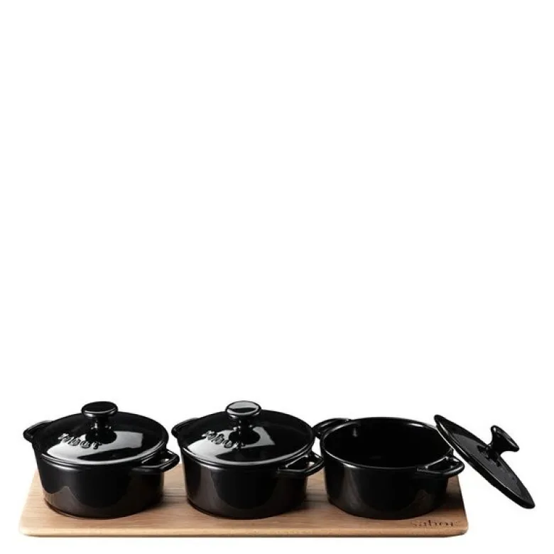 Minigryte serveringssett 3 stk 0,3L eik/svart