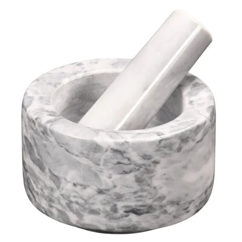 Morter m/støter 13 cm hvit marmor