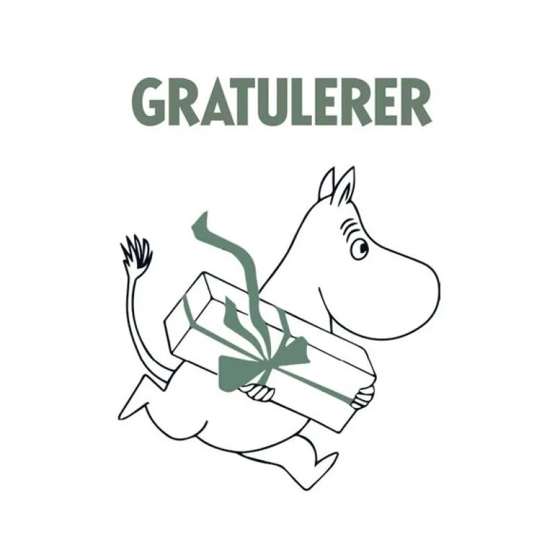 Mummi kort dobbelt 7,5x7,5 cm Gratulerer hvit/grønn