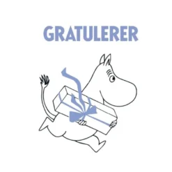 Mummi kort dobbelt 7,5x7,5 cm Gratulerer hvit/blå
