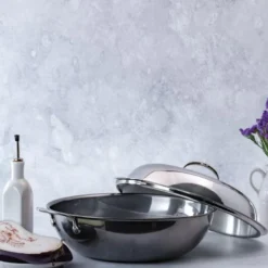 Nanobond wok med lokk 36 cm stål