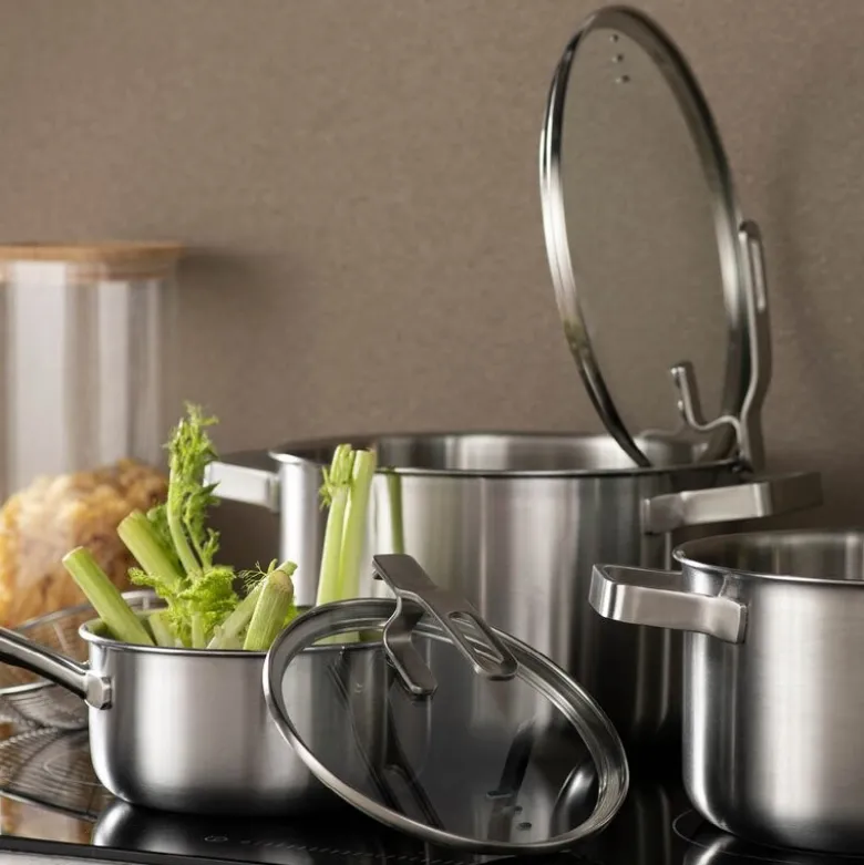 Nordic Shine grytesett 3 deler m/lokk stål/glass