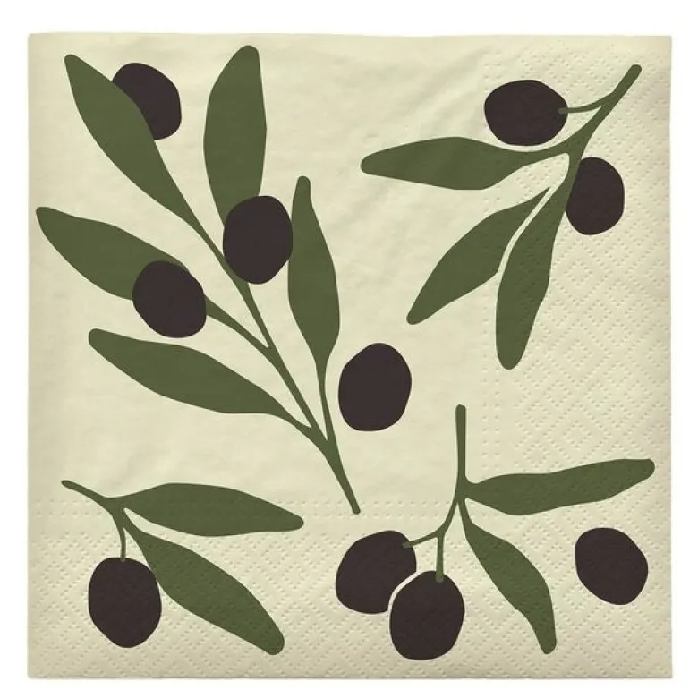 Olive serviett 33x33 cm 20 stk svart/grønn