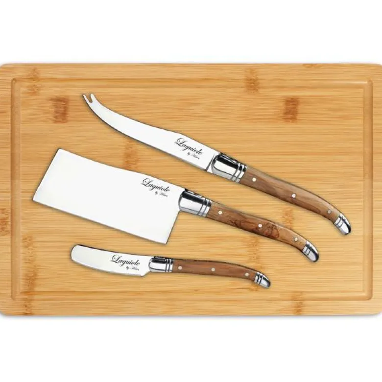 Ostebrett med 3 kniver bambus/oliventre