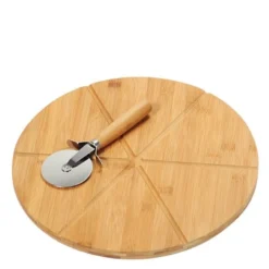 Pizzatallerken med pizzaskjærer 32 cm bambus