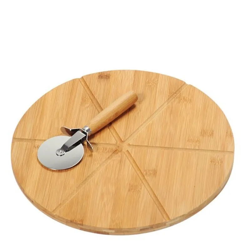 Pizzatallerken med pizzaskjærer 32 cm bambus
