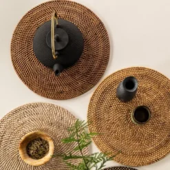Rattan dekkebrikke D36 cm rund mørk brun