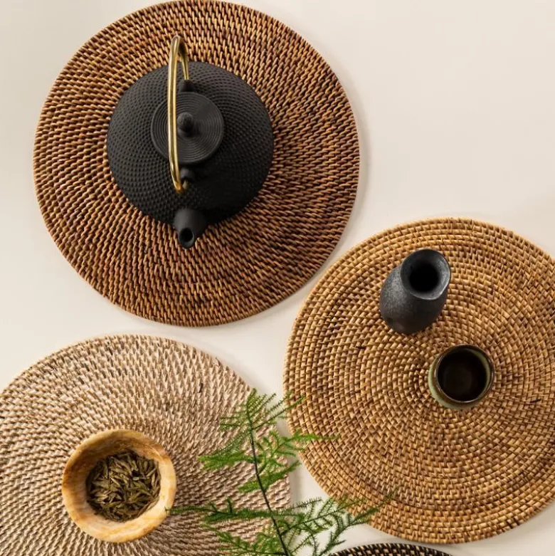 Rattan dekkebrikke D36 cm rund mørk brun