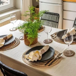 Rattan glassbrikke 6 stk i stativ brun