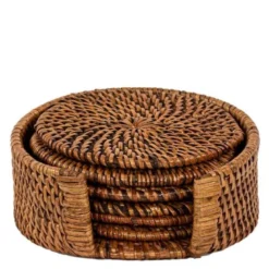 Rattan glassbrikke 6 stk i stativ brun