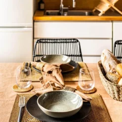 Rattan glassbrikke 6 stk i stativ brun