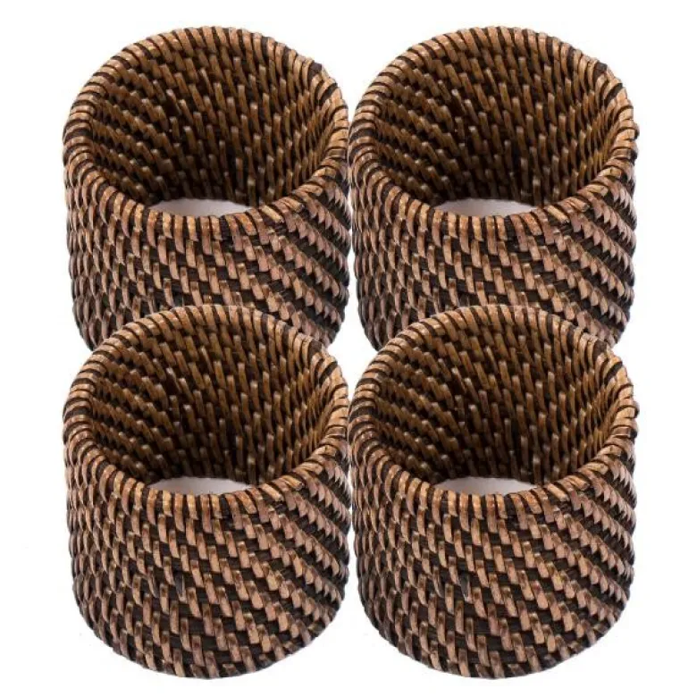 Rattan serviettring 4 stk mørk brun