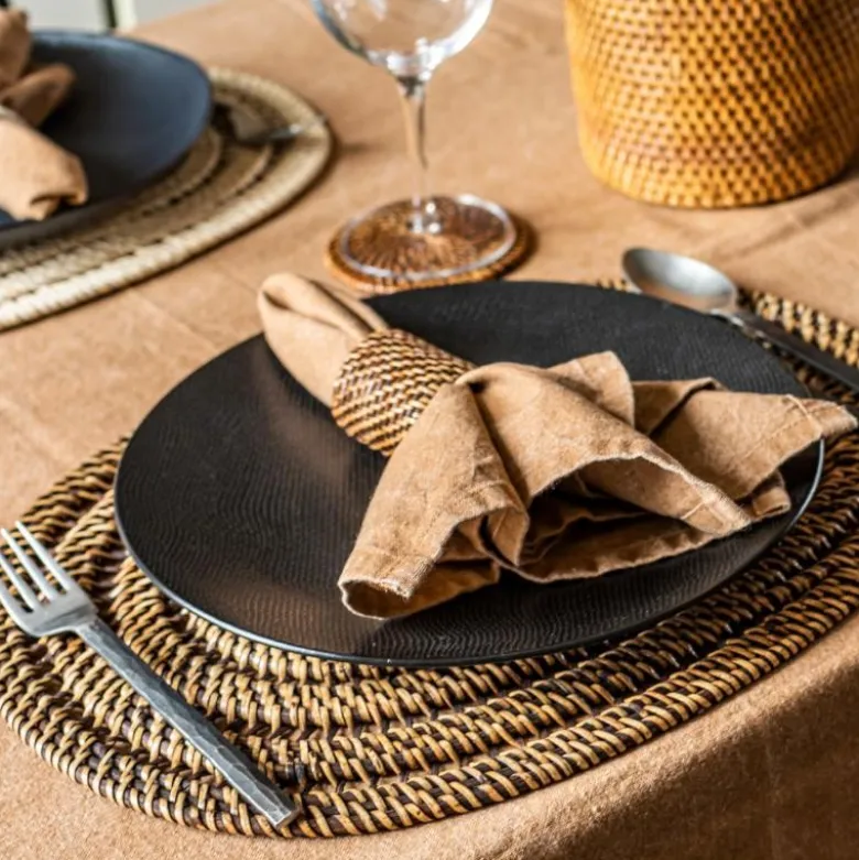 Rattan serviettring 4 stk mørk brun