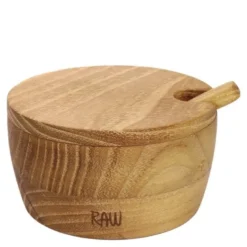 RAW Teak saltkar med lokk og skje 4 cm