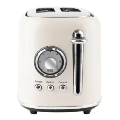 Retro brødrister med bollevarmer 2 skiver beige