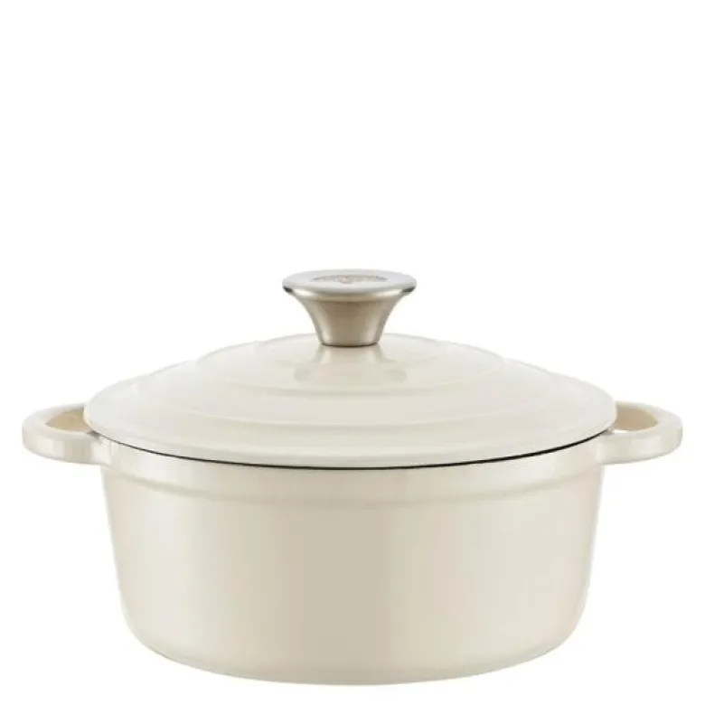 Rund støpejernsgryte 20 cm 2L krem