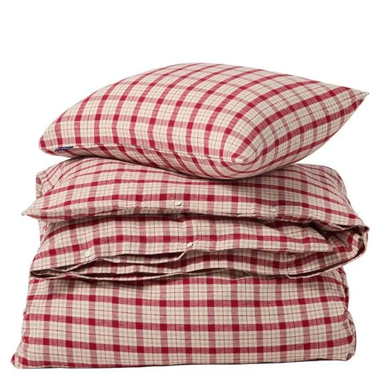 Sengesett flanell 200x220 cm rutete rød/beige