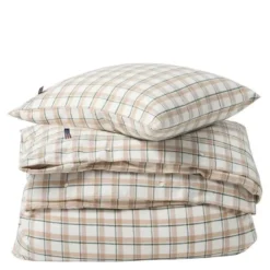 Sengesett flanell 140x220 cm rutete grønn/beige/hvit