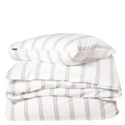 Sengesett 200x140 cm bomullspercale stripete hvit/blå/beige