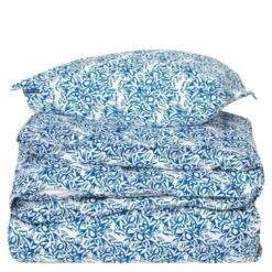 Sengesett 200x140 cm sateng blomstrete blå/hvit