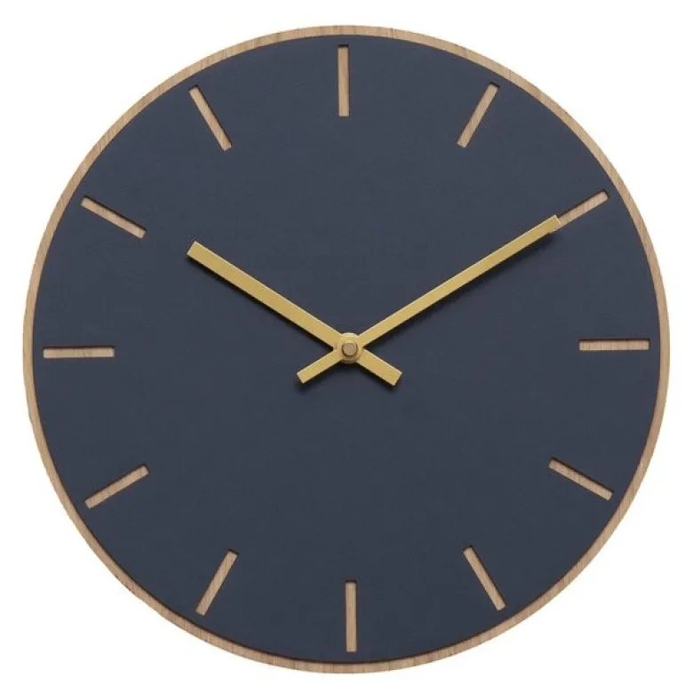 Smokey Blue veggklokke 28 cm blå linoleum m/gull viser
