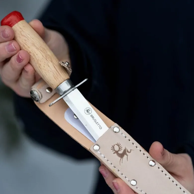 Speiderkniv butt tupp 18,5 cm tre/rød