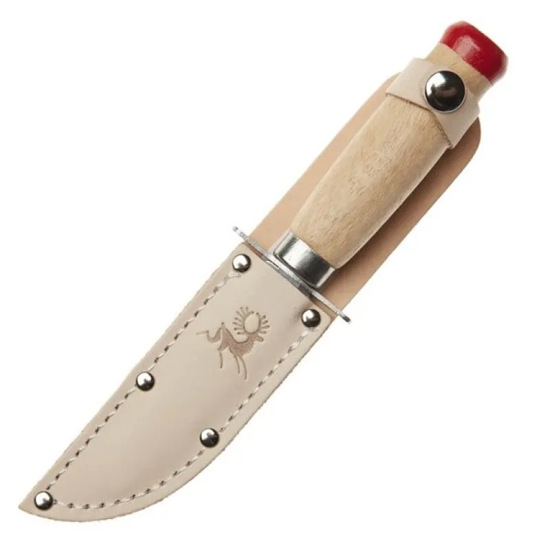 Speiderkniv butt tupp 18,5 cm tre/rød