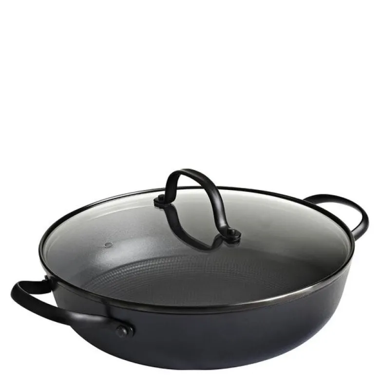Støpejernskasserolle med Honeycomb keramisk belegg og glasslokk 26 cm