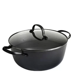 Støpejernskasserolle med Honeycomb keramisk belegg og glasslokk 24 cm