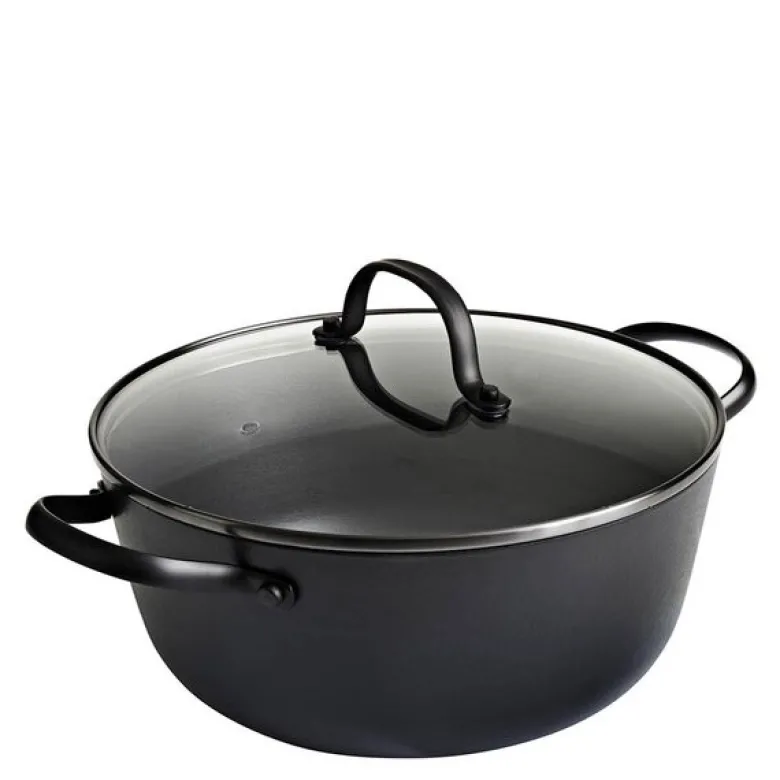 Støpejernskasserolle med Honeycomb keramisk belegg og glasslokk 24 cm