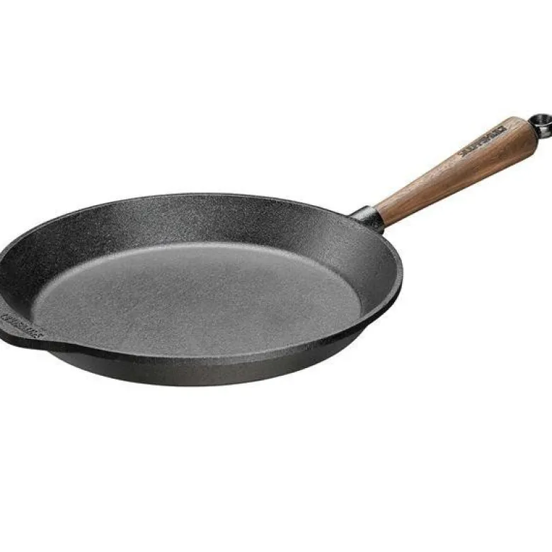 Støpejernspanne 28 cm med valnøtt håndtak