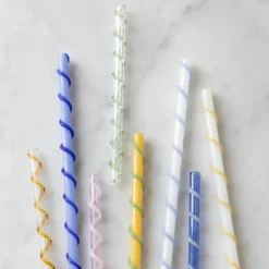 Straw sugerør celebrate lang 4 stk blå/hvit/gul