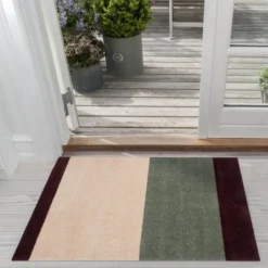 Stripes horisontal gulvmatte 90x60 cm bordeaux/green/ivory