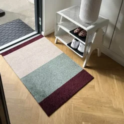 Stripes horisontal gulvmatte 90x60 cm bordeaux/green/ivory