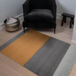 Stripes horisontal gulvmatte 130x90 cm dijon/grey