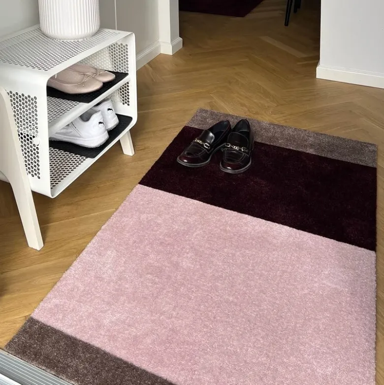 Stripes horisontal gulvmatte 120x67 cm bordeaux/rose/sand
