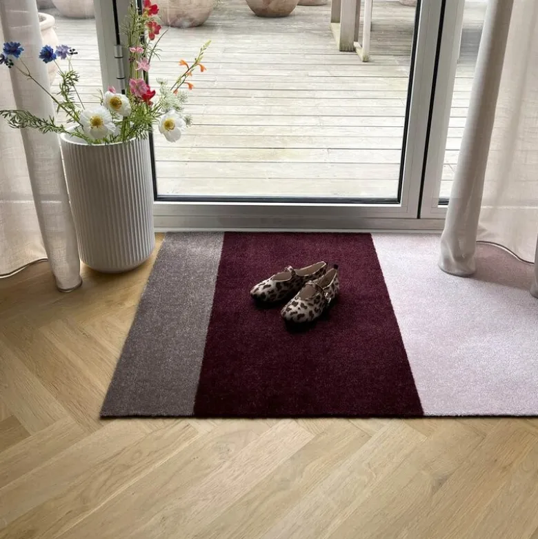 Stripes horisontal gulvmatte 120x67 cm bordeaux/rose/sand