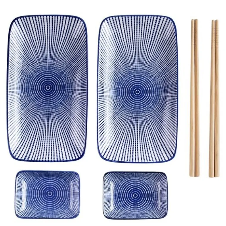 Sushisett for to personer blå/hvit