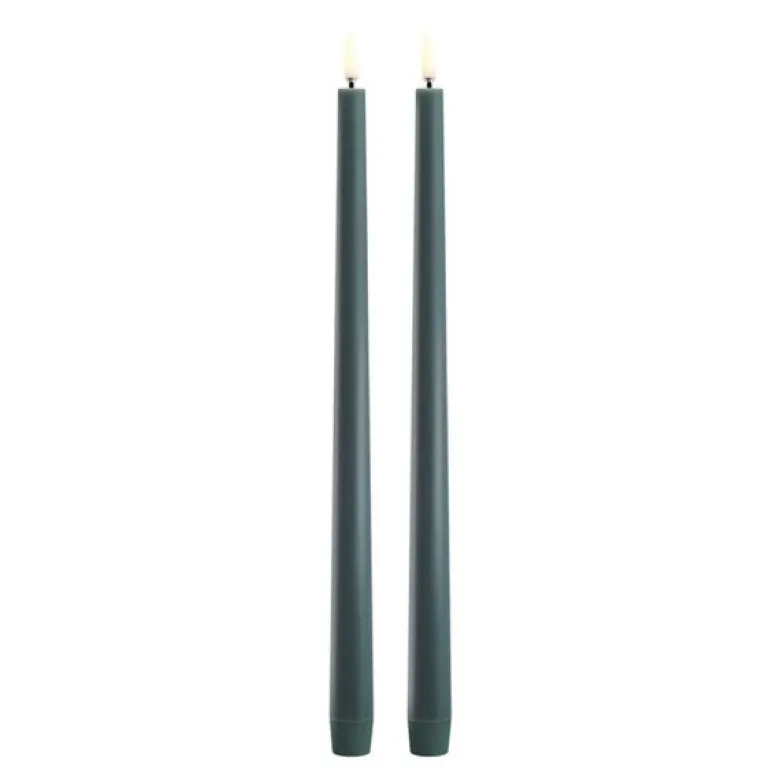 Taper Candles slim LED-kronelys 2,3x32 cm 2 stk mørk grønn