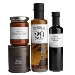 Temapose pizzaolje, krydder, tapenade og balsamico