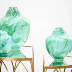 Unik skulptur kunstglass M 24 cm grønn multi