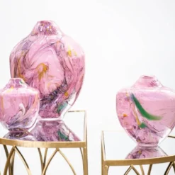 Unik skulptur kunstglass S 17 cm rosa multi