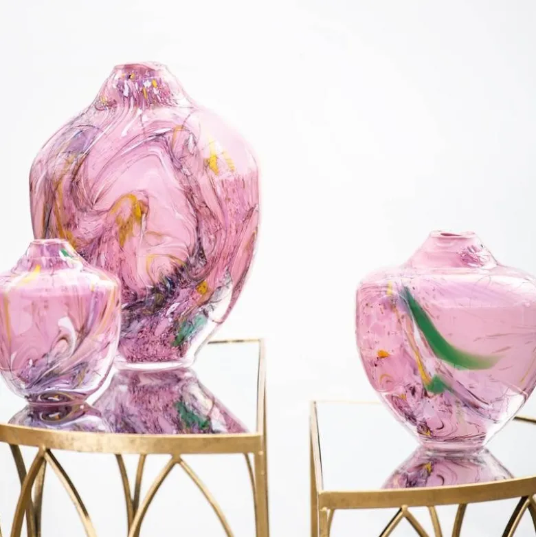 Unik skulptur kunstglass S 17 cm rosa multi